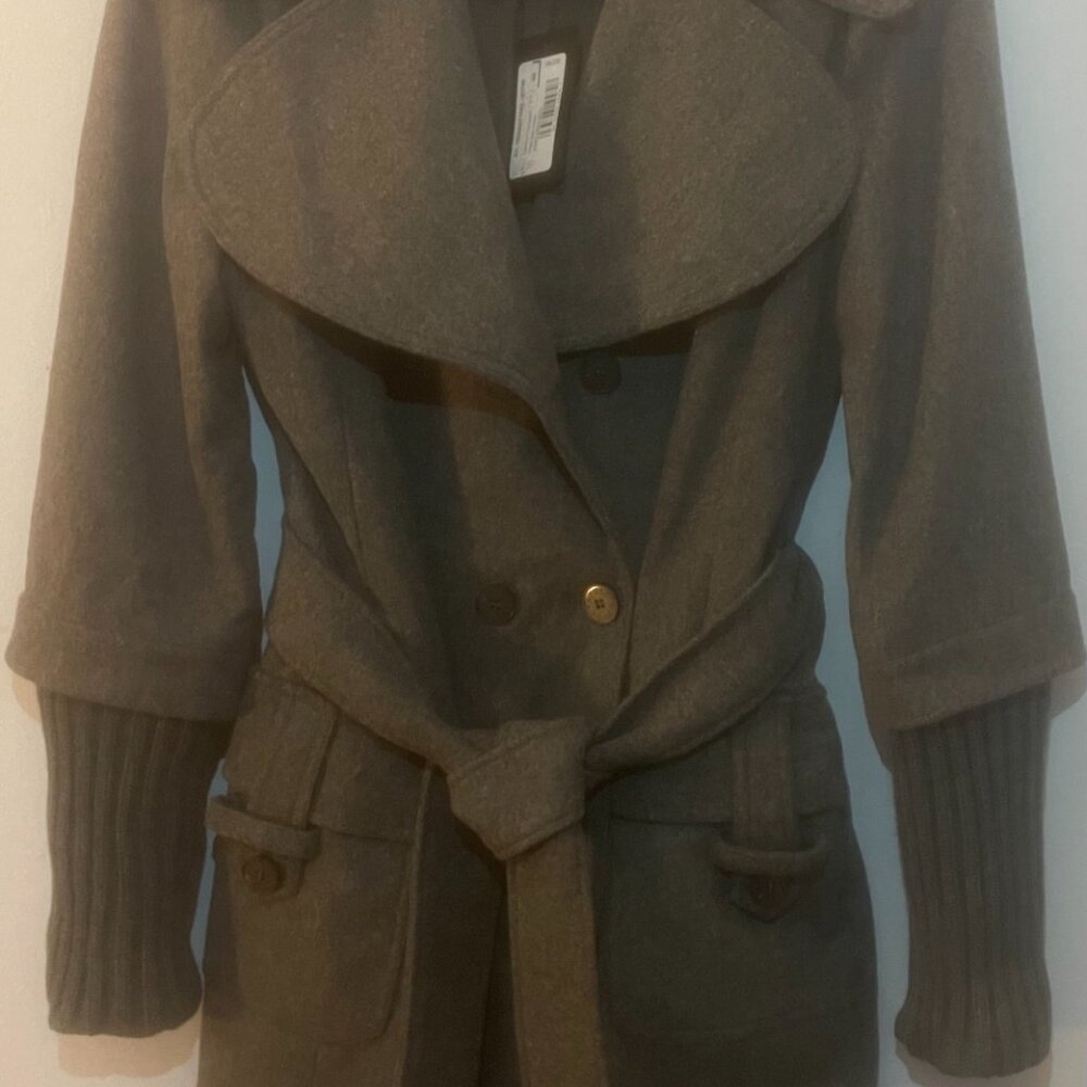 Patrizia Pepe Firenze Virgin Wool Double B Coat w Ribbed Knit Sleeves - IT SZ46